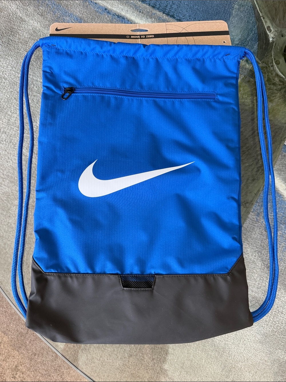 Nike Blue and Black Drawstring Gym Sack with White Swoosh